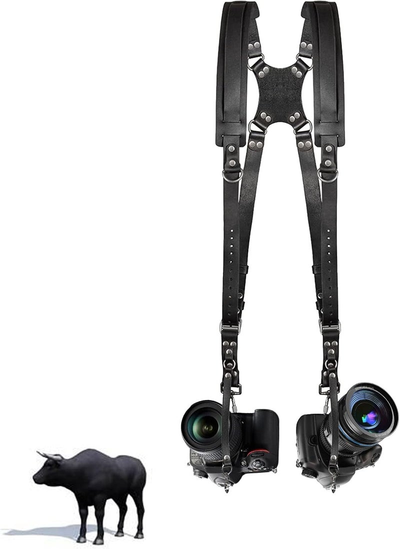 Kasla Camera Strap,Camera Straps for Photographers,Leather Dual Camera Strap for Two Two DSLR/SLR Cameras (Black) - Image 1